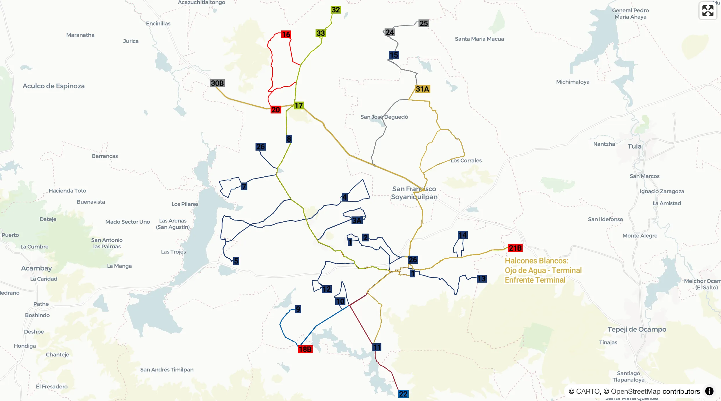 GTFS / Rutas de transporte concesionado - Jilotepec, Estado de México
