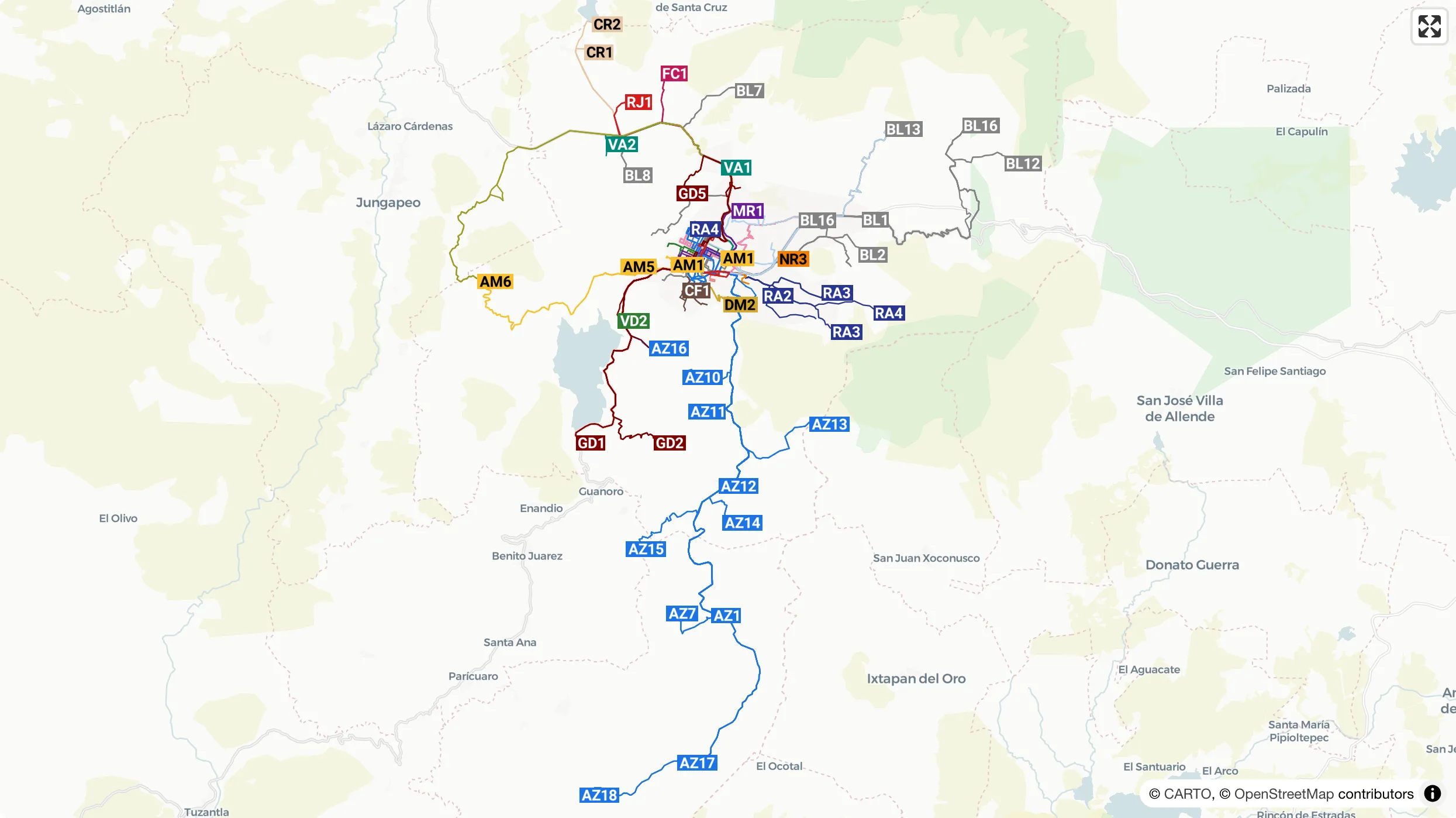 GTFS / Rutas de transporte concesionado - Zitácuaro, Michoacán
