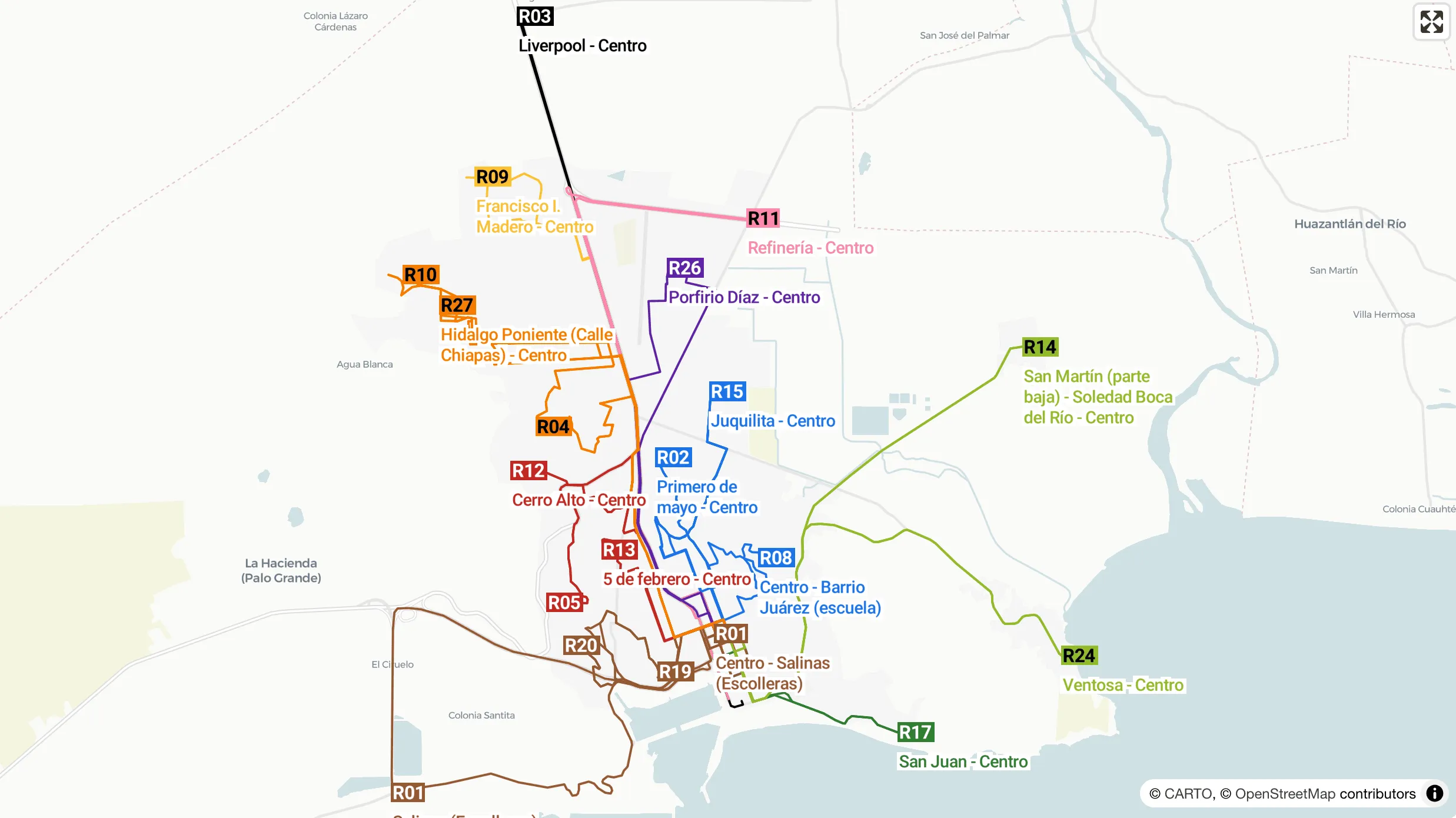 GTFS / Rutas de transporte concesionado - Salina Cruz, Oaxaca