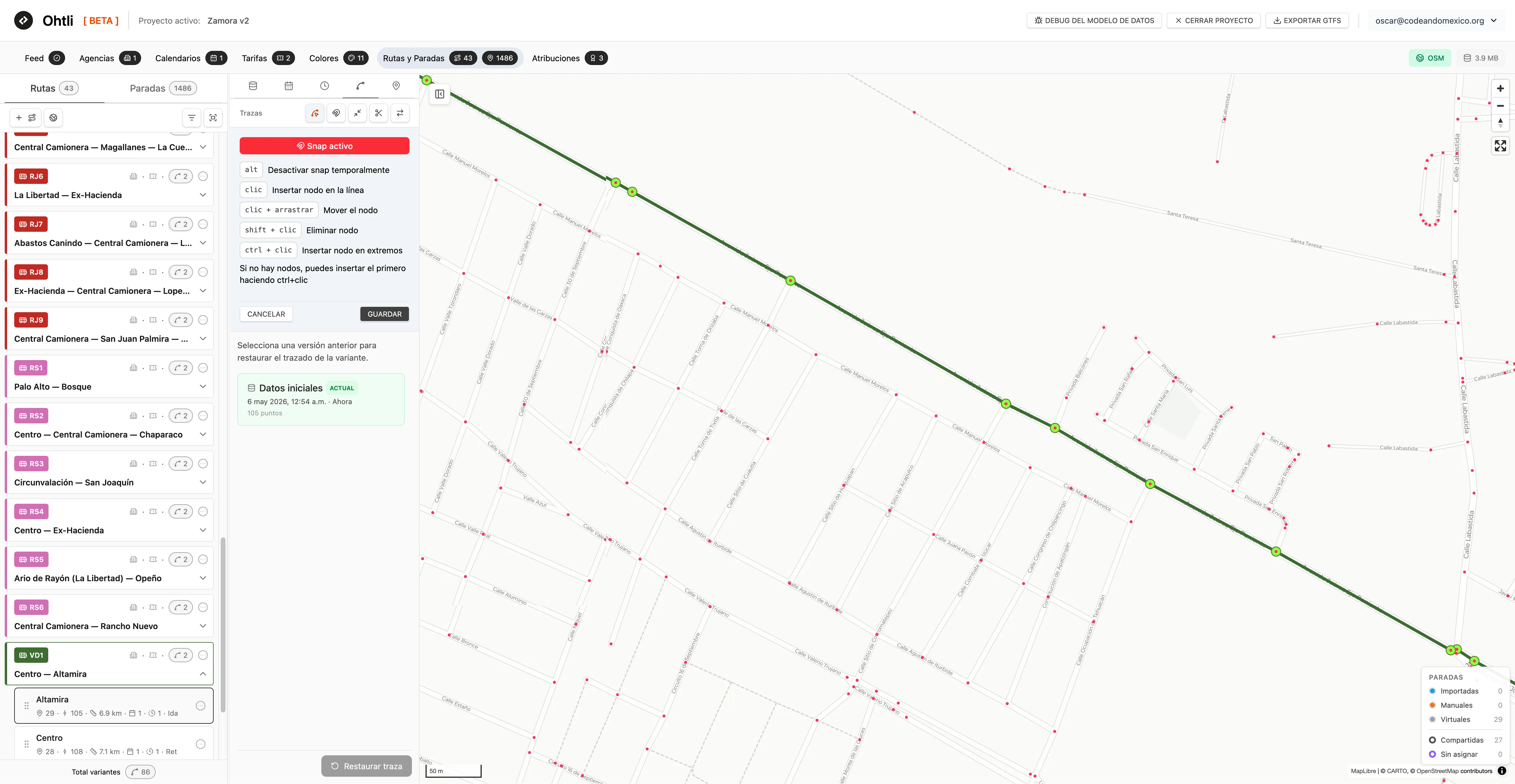 Ohtli dispone de varias herramientas que permiten una edición precisa de los datos georeferenciados.