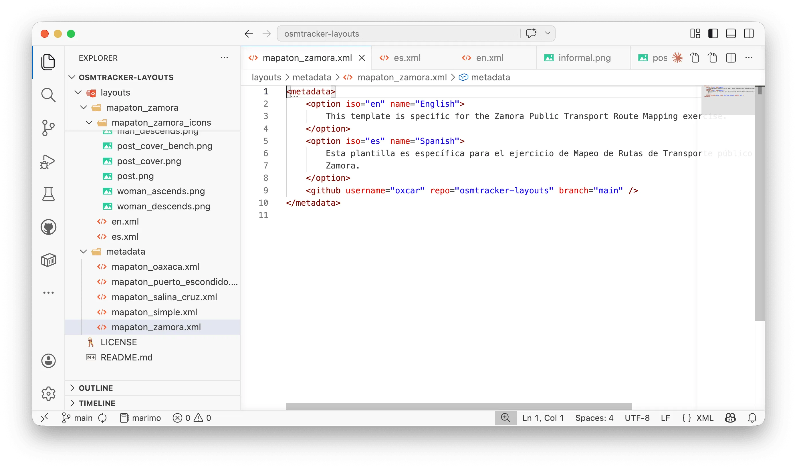 Archivo xml en la carpeta metadata