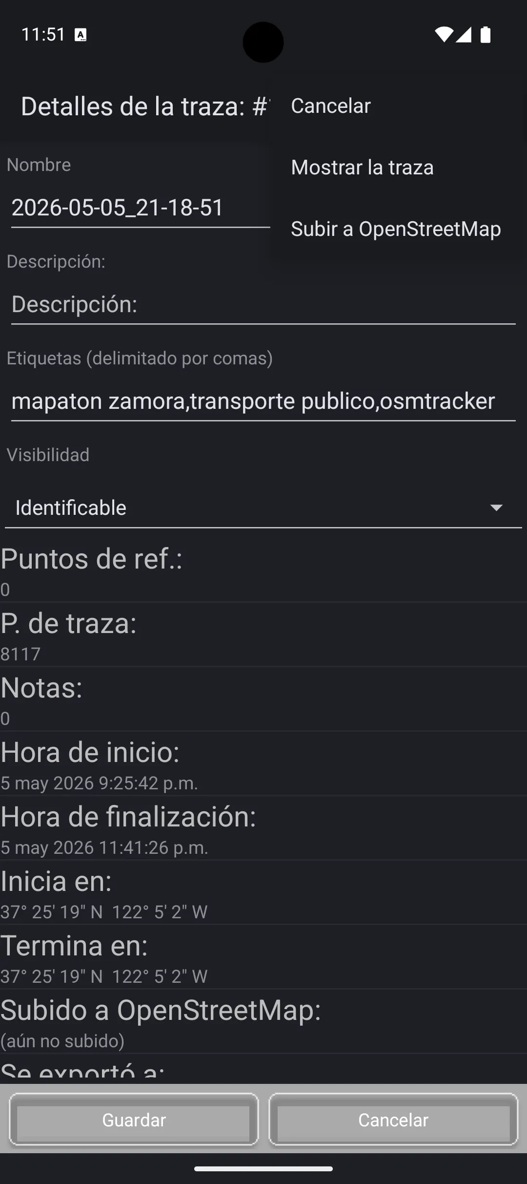 Asegurarse de que el nombre, descripción y etiquetas son las acordadas antes del mapeo y que son las que corresponden a cada ruta.