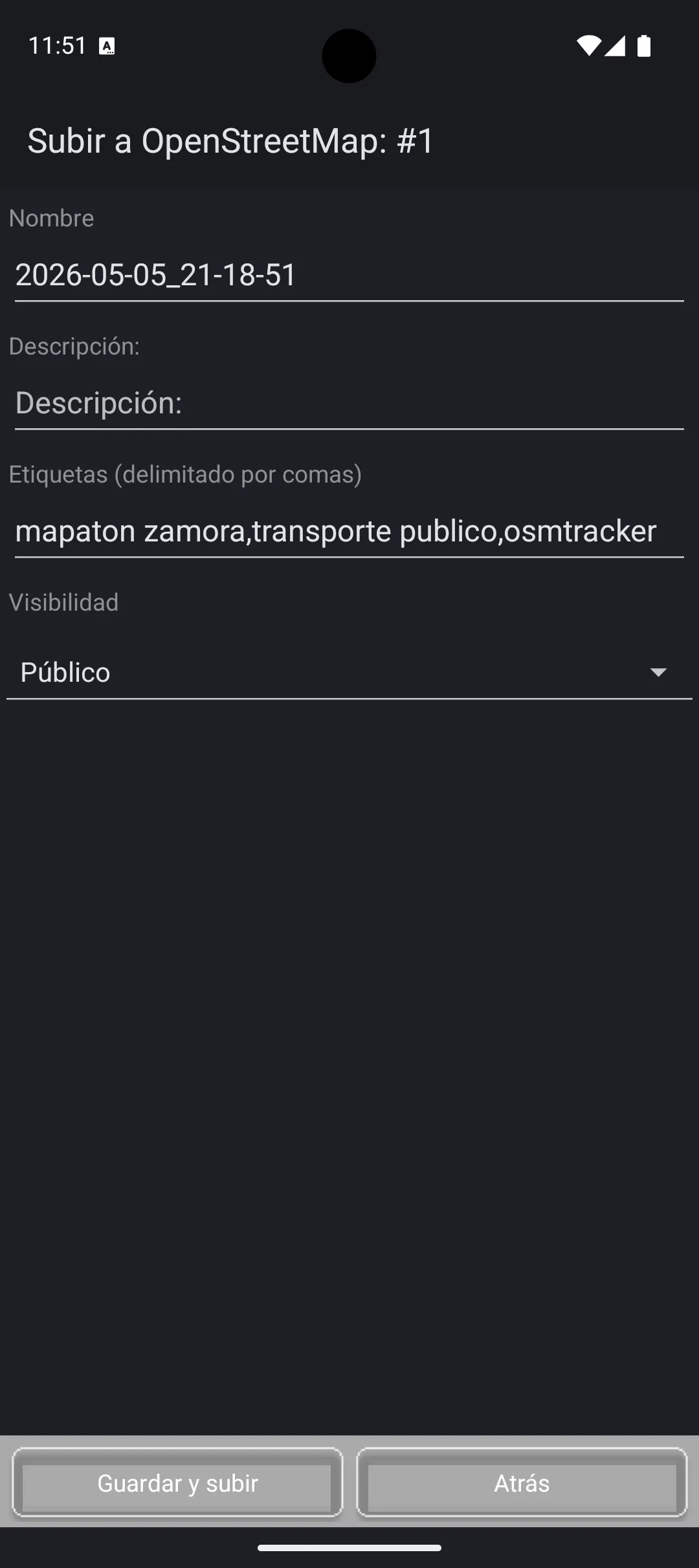 Importante: marcar la traza como pública.