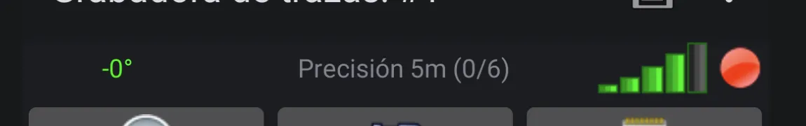 Indicador de señal GPS en OSMTracker. Verde indica buena señal. Establecer una buena conexión puede tardar unos segundos dependiendo del contexto y el dispositivo.