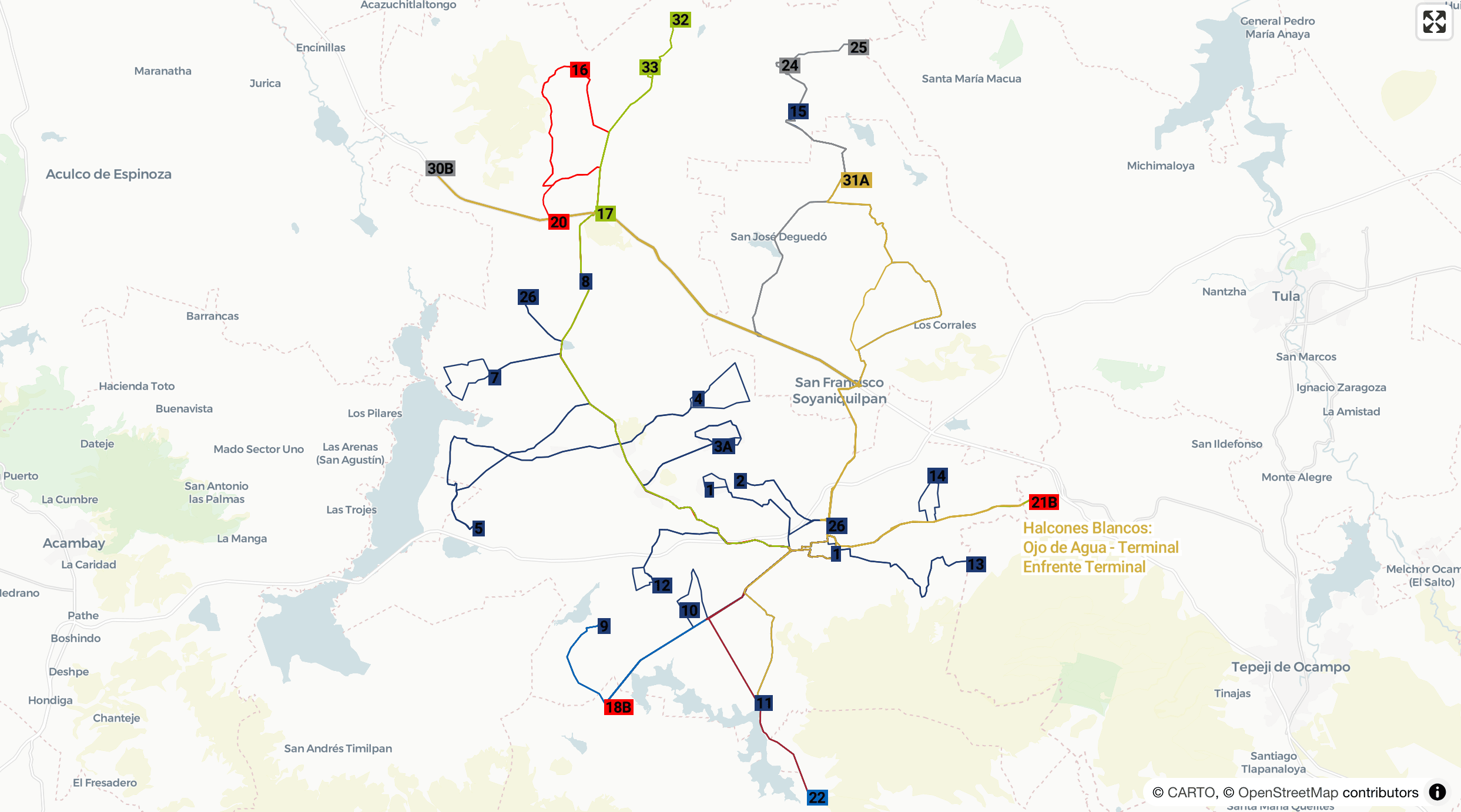 GTFS / Rutas de transporte concesionado - Jilotepec, Estado de México