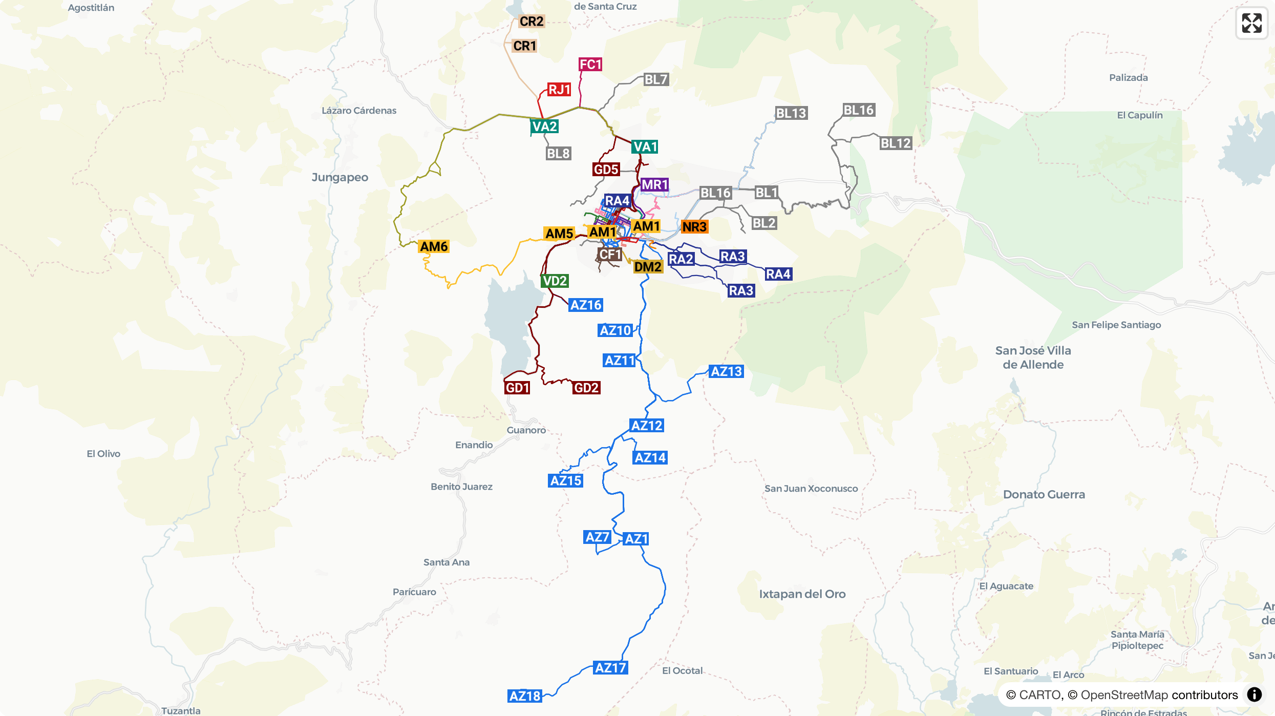 GTFS / Rutas de transporte concesionado - Zitácuaro, Michoacán