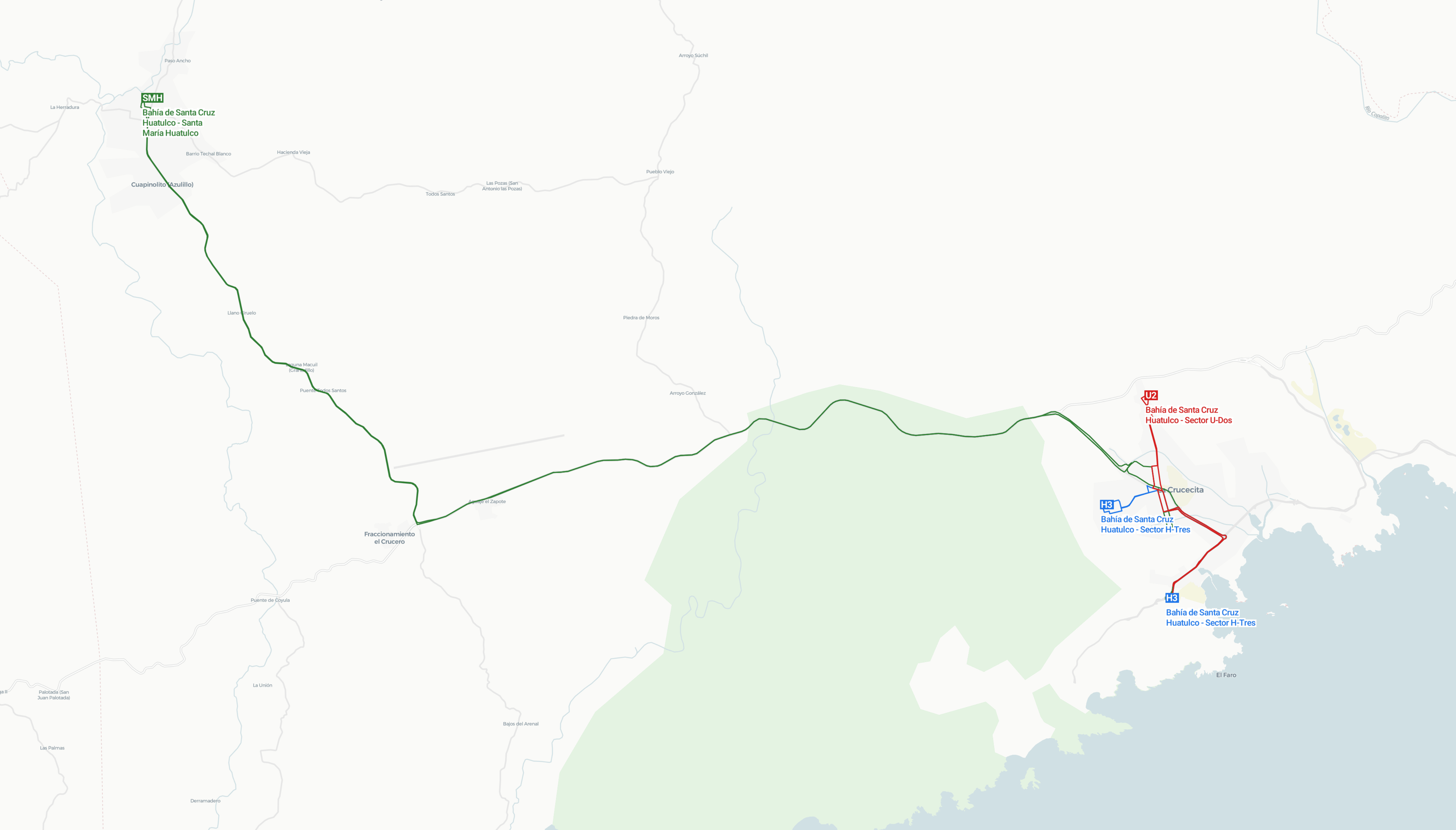 GTFS / Rutas de transporte concesionado - Bahías de Huatulco, Oaxaca