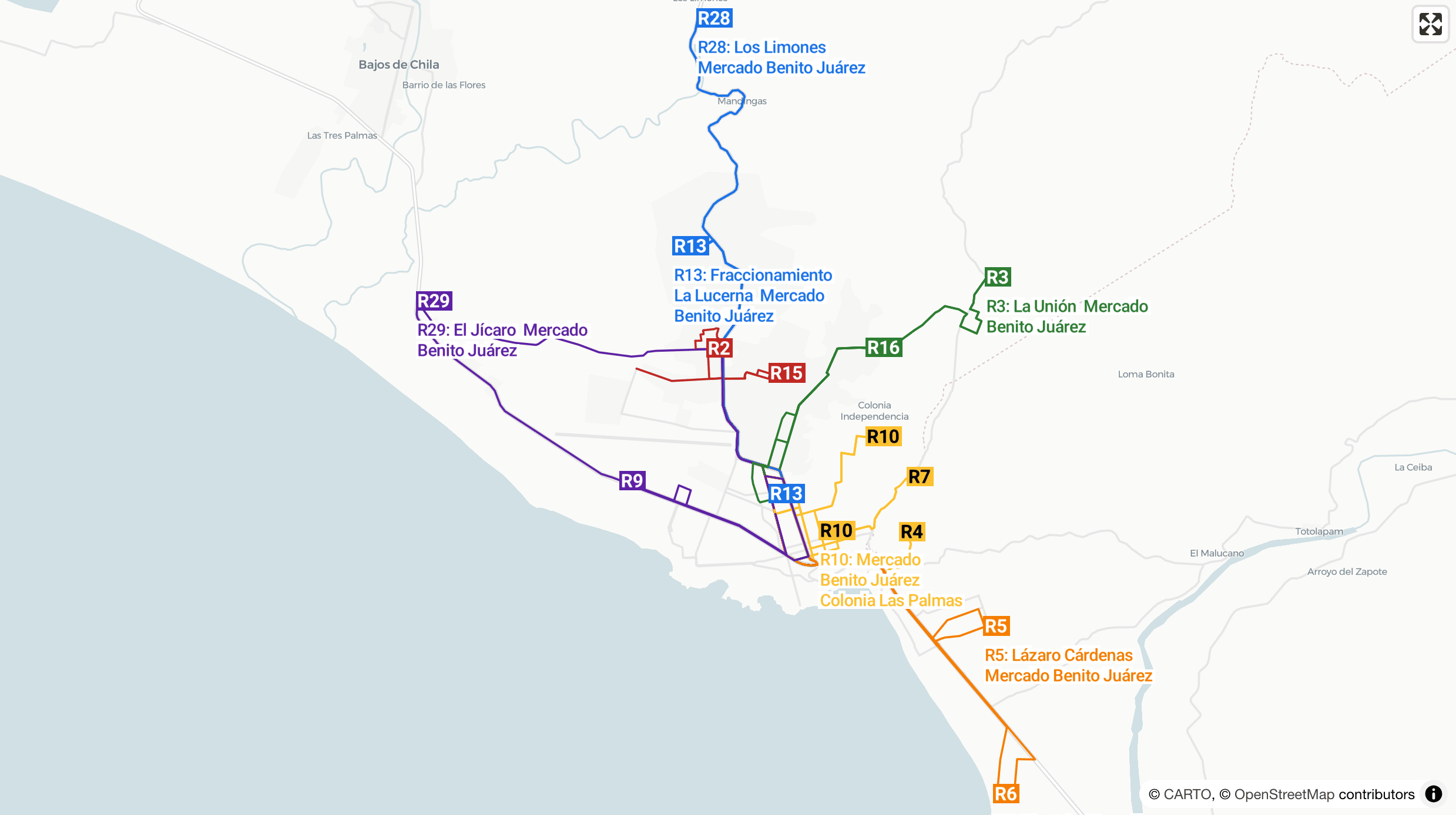 GTFS / Rutas de transporte concesionado - Puerto Escondido, Oaxaca
