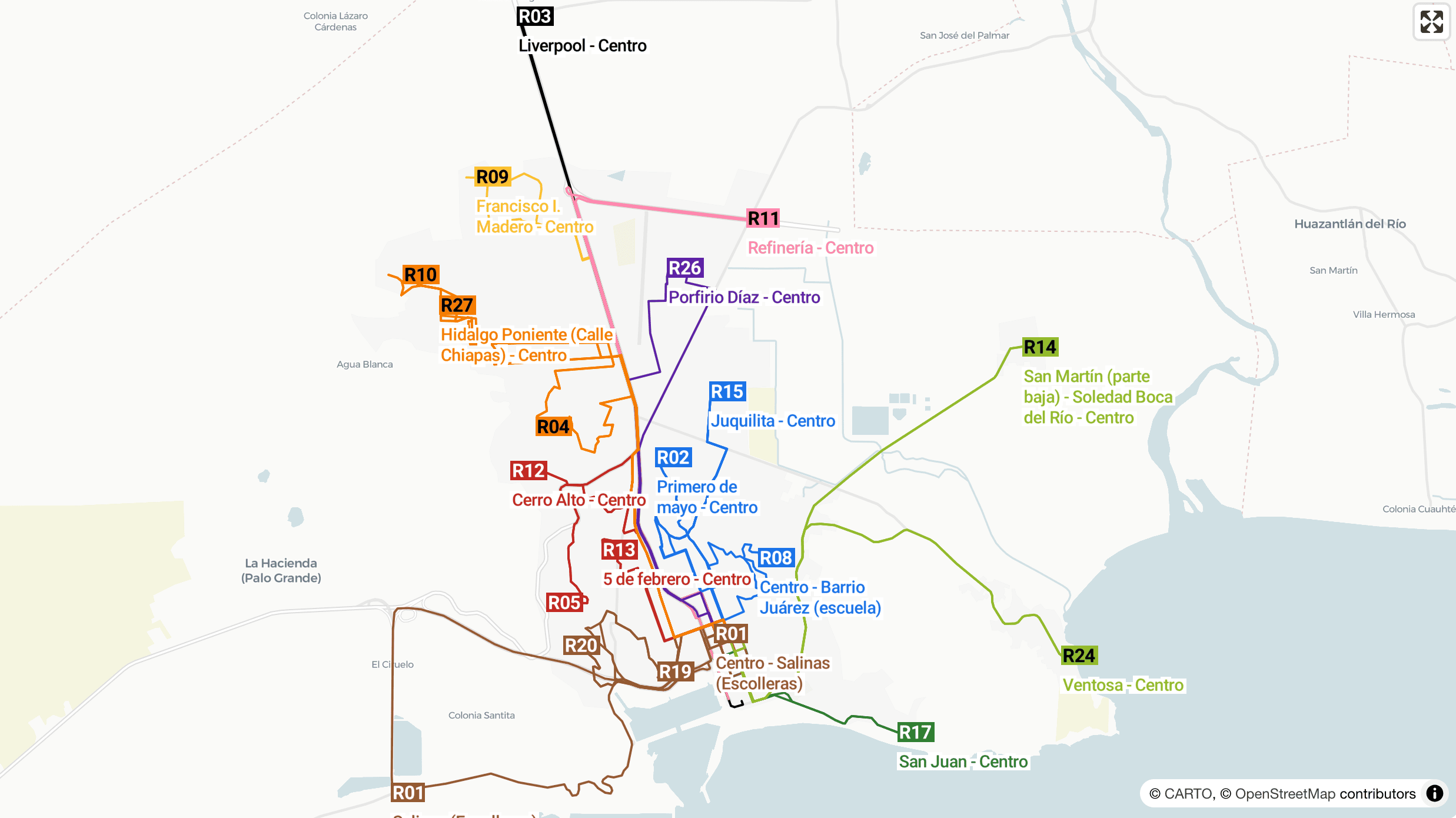 GTFS / Rutas de transporte concesionado - Salina Cruz, Oaxaca