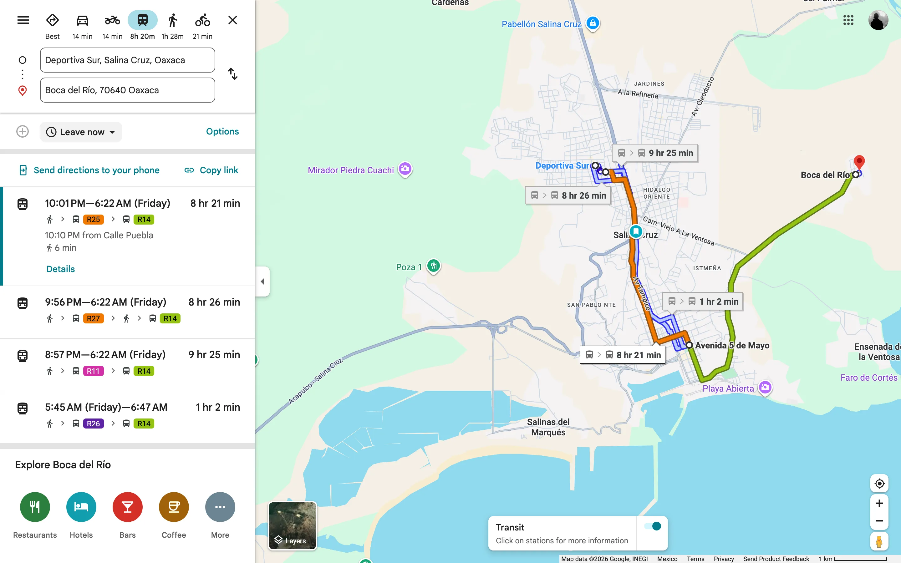 SEMOVI Oaxaca publicó el GTFS de Salina Cruz en Google Maps